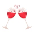 Cheers with two glasses of red wine. Heart-shaped splash of wine