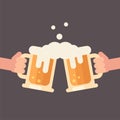 Cheers, two hands holding beer mugs illustration Royalty Free Stock Photo