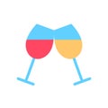 Cheers two wine glasses flat line icon. Royalty Free Stock Photo