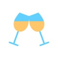Cheers two wine glasses isolated flat line icon. Royalty Free Stock Photo