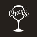 Cheers wine glass vector illustration with brush pen handwritten