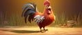 Cheery Cartoon Rooster Character, Full Of Personality