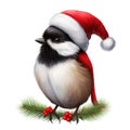 Cheery Chickadee Charms: Cute Christmas Watercolor Clipart - Isolated on White Background - Generative AI