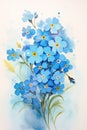 Cheery Forget-Me-Not Watercolor Painting .