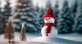 A Cheery Snowman in a Snowy Wonderland With Red Hat and Scarf. Generative AI