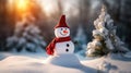 A Cheery Snowman in a Snowy Wonderland With Red Hat and Scarf. Generative AI