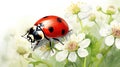 Cheery Watercolor Ladybird Beetle Resting on a Soft Petal in a Summer Garden AI Generated