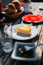 Cheescake on a Plate Served on a Wooden Table for Breakfast Royalty Free Stock Photo