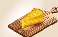 A illustration of a slice of Swiss cheese, resting on a wooden cutting board Royalty Free Stock Photo