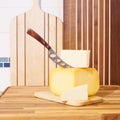 Cheese Aperitif White Cheddar Yellow Gouda Walnut Maple Wood Chopping Block Royalty Free Stock Photo