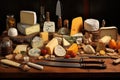 cheese assortment with labels and cutlery