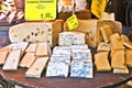 Cheese assortment at market stall