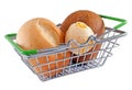 Cheese ball and buns in a shopping basket Royalty Free Stock Photo