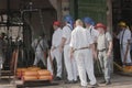 Cheese bearers near Weighing House, Alkmaar, Holla Royalty Free Stock Photo