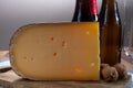 Cheese and beer pairing, Belgian beer and old yellow cow milk cheese from Bruges Royalty Free Stock Photo