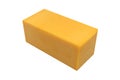 Cheese block isolated on white background with clipping path. Closeup view of a piece of cheese. Piece of delicious fresh cheddar