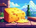 Cheese Block with Melting Effect on Rustic Surface in Bright Outdoor Setting Royalty Free Stock Photo