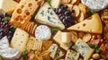 a cheese board, featuring blue cheese, brie, camembert, cheddar, Emmental, goat cheese, ricotta, and havarti Royalty Free Stock Photo