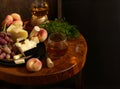 cheese board and fresh fruit grapes Royalty Free Stock Photo