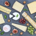 Cheese board platter plate Swiss bread Camembert square slate to Royalty Free Stock Photo