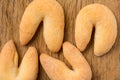 Cheese bread known as Chipa in Brazil, shaped like a horseshoe.