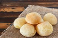 Cheese bread (pao de queijo) brazilian snack on sackcloth