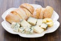 Cheese with bread on white dish Royalty Free Stock Photo