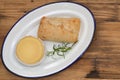 Cheese with bread on white dish Royalty Free Stock Photo