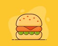 cheese burger american fast food meat grill lettuce with flat full color outline style