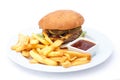Cheese burger and chips Royalty Free Stock Photo