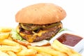 Cheese burger and chips Royalty Free Stock Photo