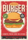 Cheese burger fast food advertisement retro poster