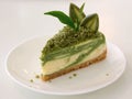 Cheese cake green tea on white dish Royalty Free Stock Photo