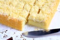 Cheese cake with knife Royalty Free Stock Photo