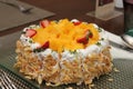 Cheese cake with mango in close up Royalty Free Stock Photo
