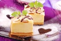 Cheese cake on purple plate Royalty Free Stock Photo
