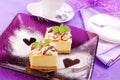 Cheese cake on purple plate Royalty Free Stock Photo