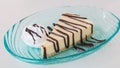 Cheese cake and wip cream with chocolate sauce Royalty Free Stock Photo