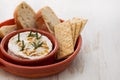 Cheese camembert with nuts and rosemary in ceramic dish Royalty Free Stock Photo