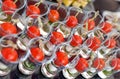 Cheese canapes with cherry tomatoes in the glass Royalty Free Stock Photo