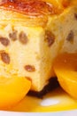 Cheese casserole with raisins and peaches macro vertical Royalty Free Stock Photo