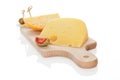 Cheese on chopping board isolated.