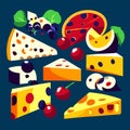 Cheese collection, different types of cheeses. Vector illustration. Generative AI