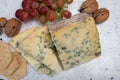 Cheese collection, English cow milk semi-soft, crumbly old stilton blue cheese Royalty Free Stock Photo