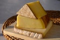 Cheese collection, French cow cheese comte, beaufort, abondance