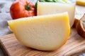 Cheese collection, French fol epi  cheese with many little holes and ossau iraty cheese Royalty Free Stock Photo