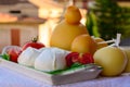 Cheese collection, Italian cheeses provolone, caciocavallo, scamorza, mozzarella buffalo from South Italy, white and yellow smoked