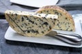 Cheese collection, piece of French blue cheese fourme d`ambert Royalty Free Stock Photo