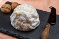 Cheese collection, soft cow French cheese with mold Gaperon artisanal lavored with cracked peppercorns and garlic produced in Royalty Free Stock Photo