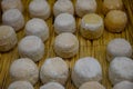 Cheese collection, soft goat French cheese with mold crottin de Chavignol produced near Sancerre, Loire Valley close up